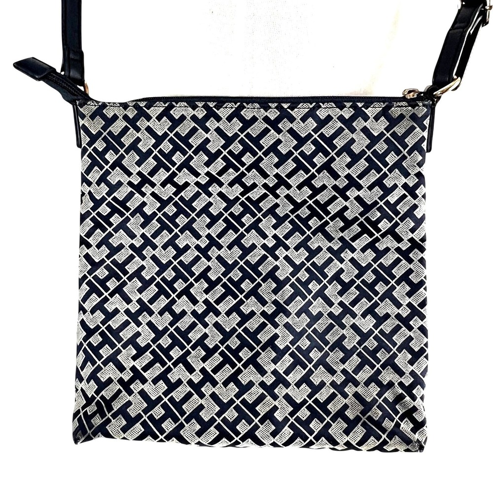 Tommy Hilfiger TH Monogram Crossbody Bag Navy White Zip Top 10x10 Adjustable